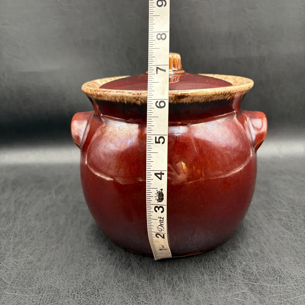 Vintage Hull Pottery Mirror Brown Drip Glaze Bean Pot with Lid Oven Proof USA
